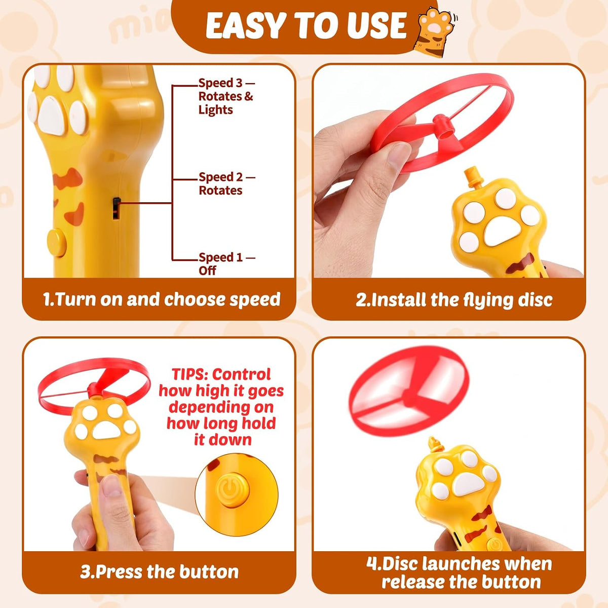 Cat Toy Disc Launcher, Rechargeable Interactive Cat Fetch Toy Launcher with 8 Flying Discs, Flying - 32Pcs Flying Discs - image 3