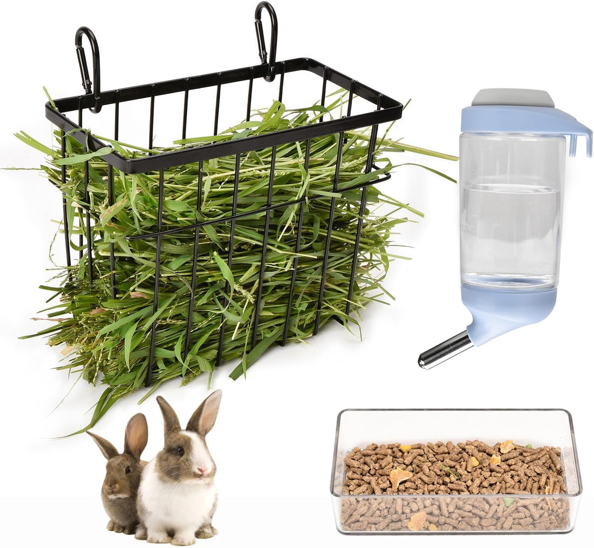 SANGLE SOPFFY Rabbit hay Feeder Small Animal Feeding Set with 350ml - black-3
