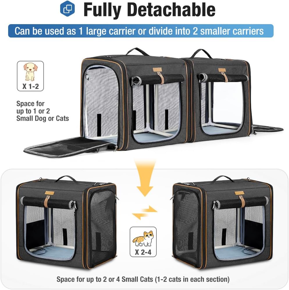 Lekereise Large Cat Carrier for 2 Cats - Black / M-2 Cats Travel - image 3