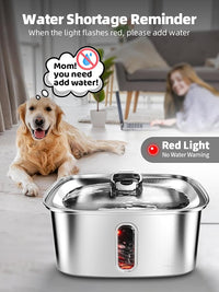 Dog Water Fountain for Large Dogs, 9L/2.4Gal Stainless Steel Dog Fountain with Water Level Window & Filtration, Automatic Pet Water Bowl Dispenser Indoor, Super Quiet for Multi-Pet