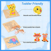 8pcs Wooden Puzzles for Toddlers 1-3, Toddler Puzzles Ages 2-4 – Fun for Kids & Family - Zoo Animals - image 4