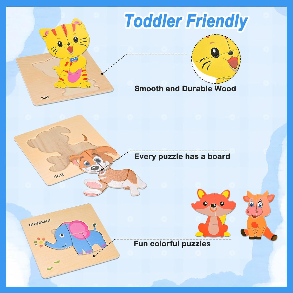 8pcs Wooden Puzzles for Toddlers 1-3, Toddler Puzzles Ages 2-4 – Fun for Kids & Family - Zoo Animals - image 4