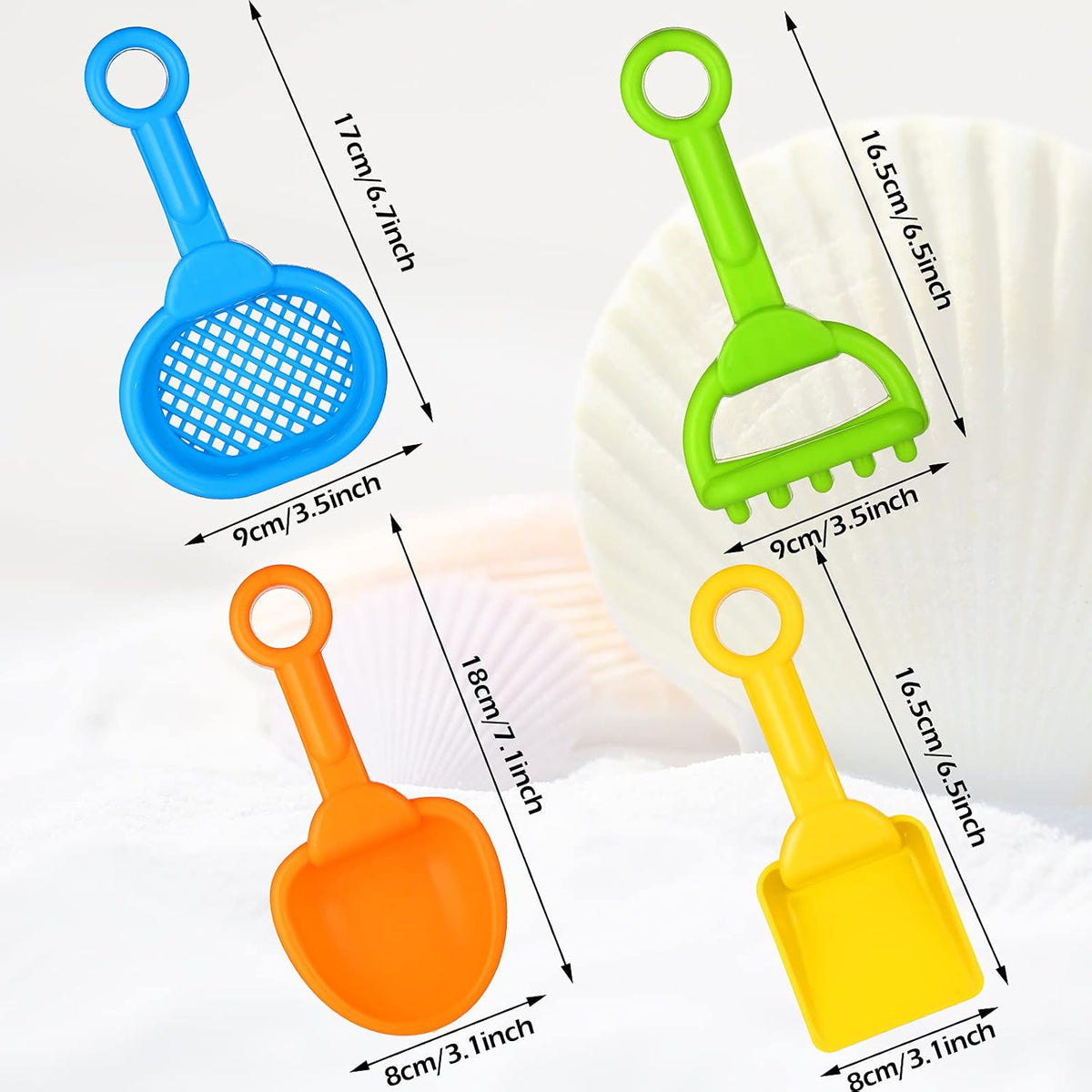 Skylety 8 Pcs Sand Shovels for Kids Beach Toys Plastic Rake Sifter - Fresh Style - image 2