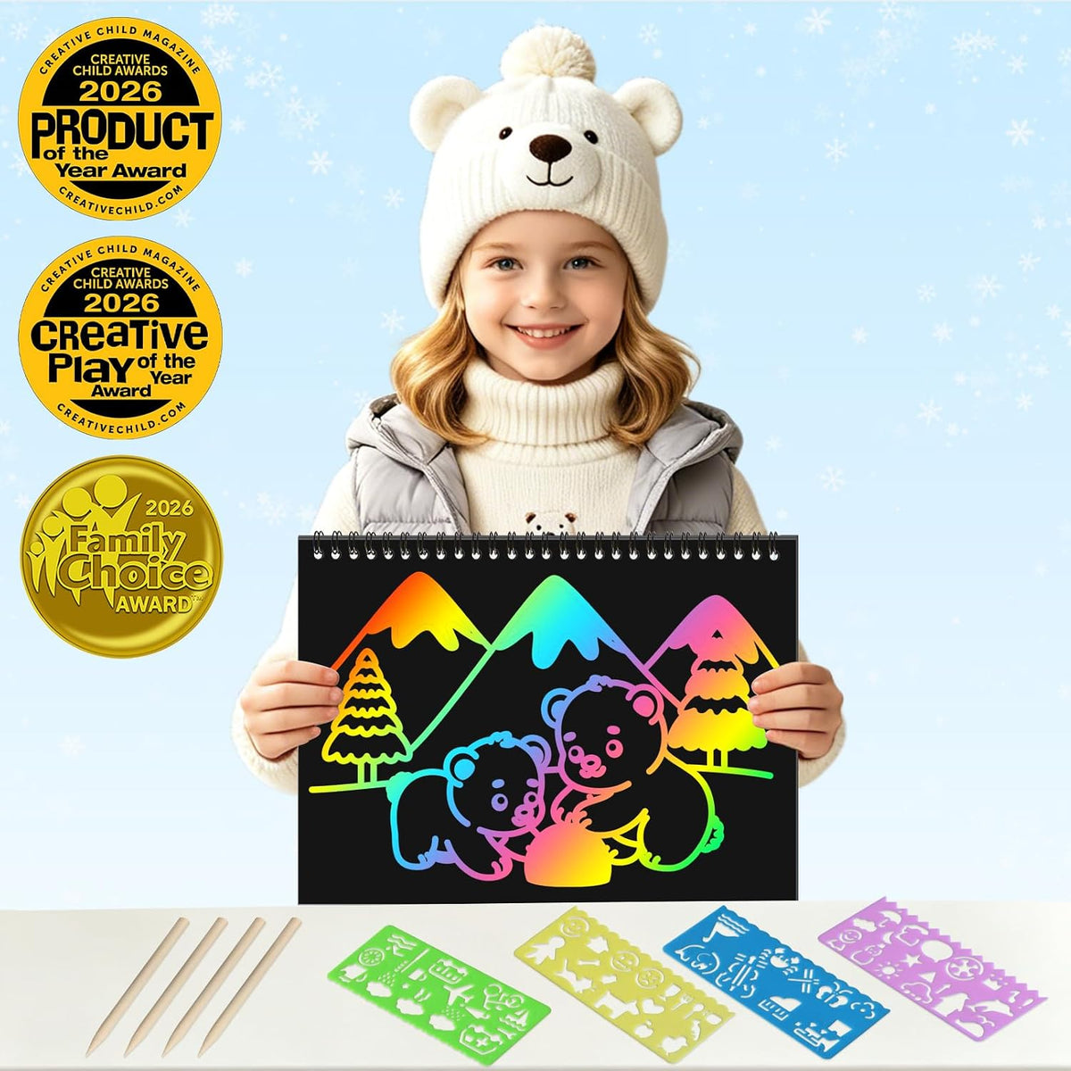 ZMLM Scratch Paper Art Craft: 2 Pack Rainbow Scratch Set for 3 4 5 6 - Winter - image 2