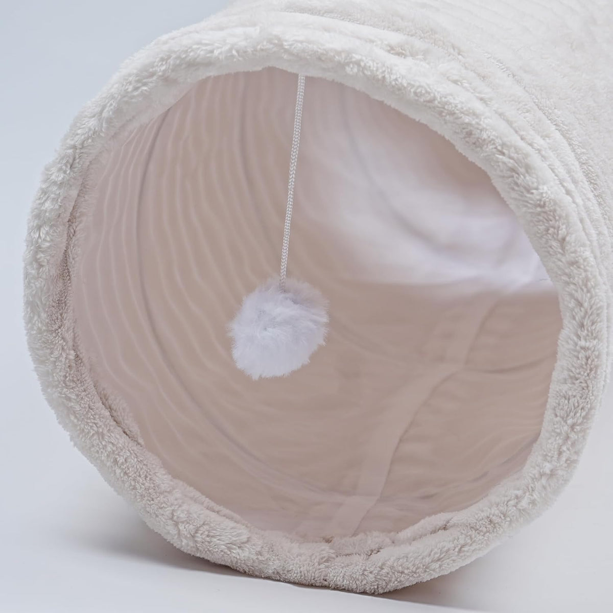 Luxurious Cat Tunnel,43" Straight Cat Tunnel Toys with Balls for Indoor,Collapsible Peekaboo Cave - White Stripe - image 4