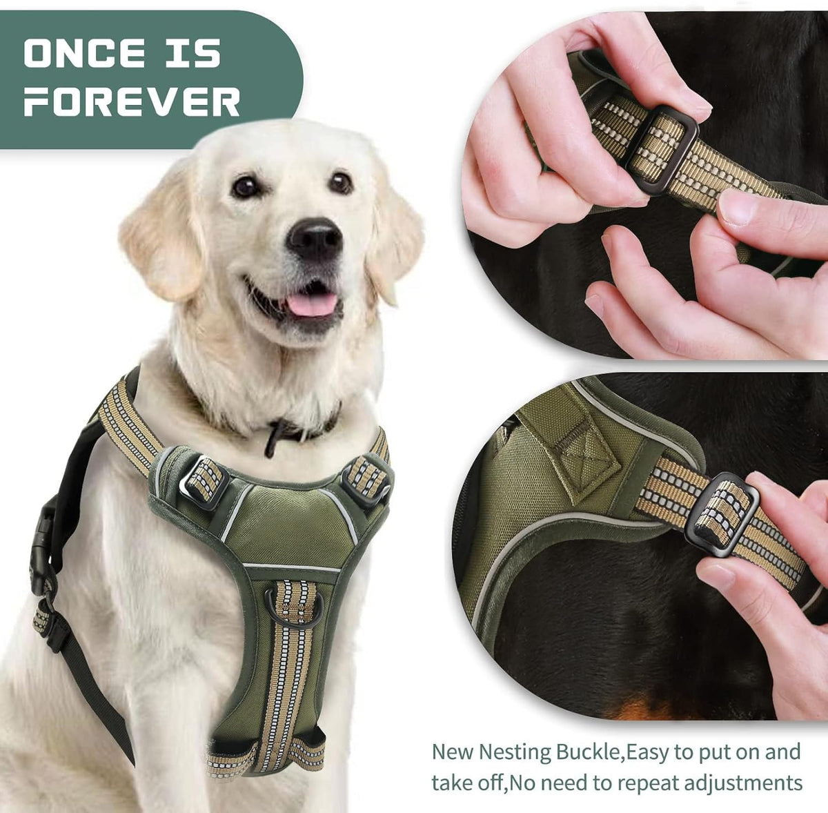 No Pull Dog Harness for Medium Dogs - Army Green / L - image 3