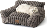 COZY KISS Cute Cat Couch, Fluffy Sofa Bed for Cats and Small Dogs, Premium Faux Rabbit Fur Cats - Grey / Small: 25.5'' x 17.5''