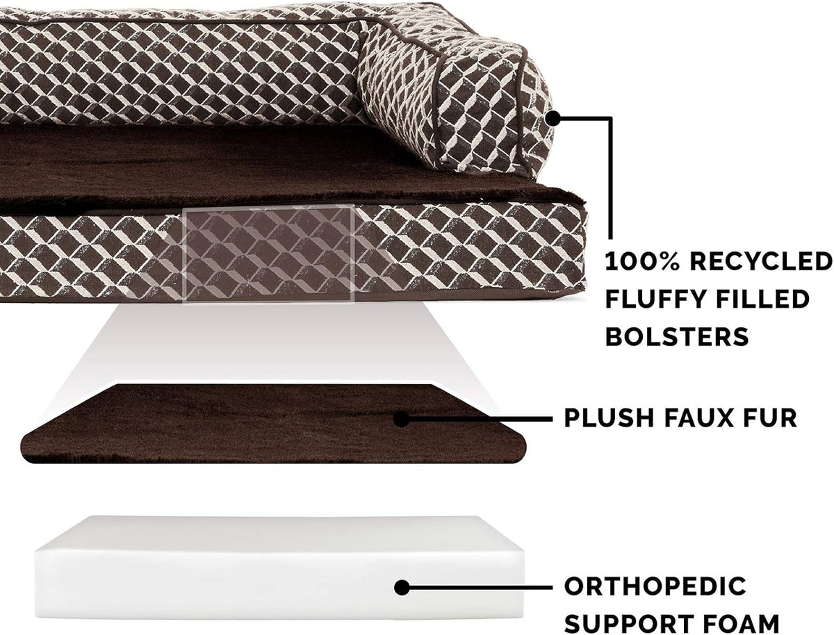 Furhaven Orthopedic Dog Bed for Large Dogs w/ Removable Bolsters - Diamond Brown (Plush & Woven Décor) / Jumbo Plus - image 4