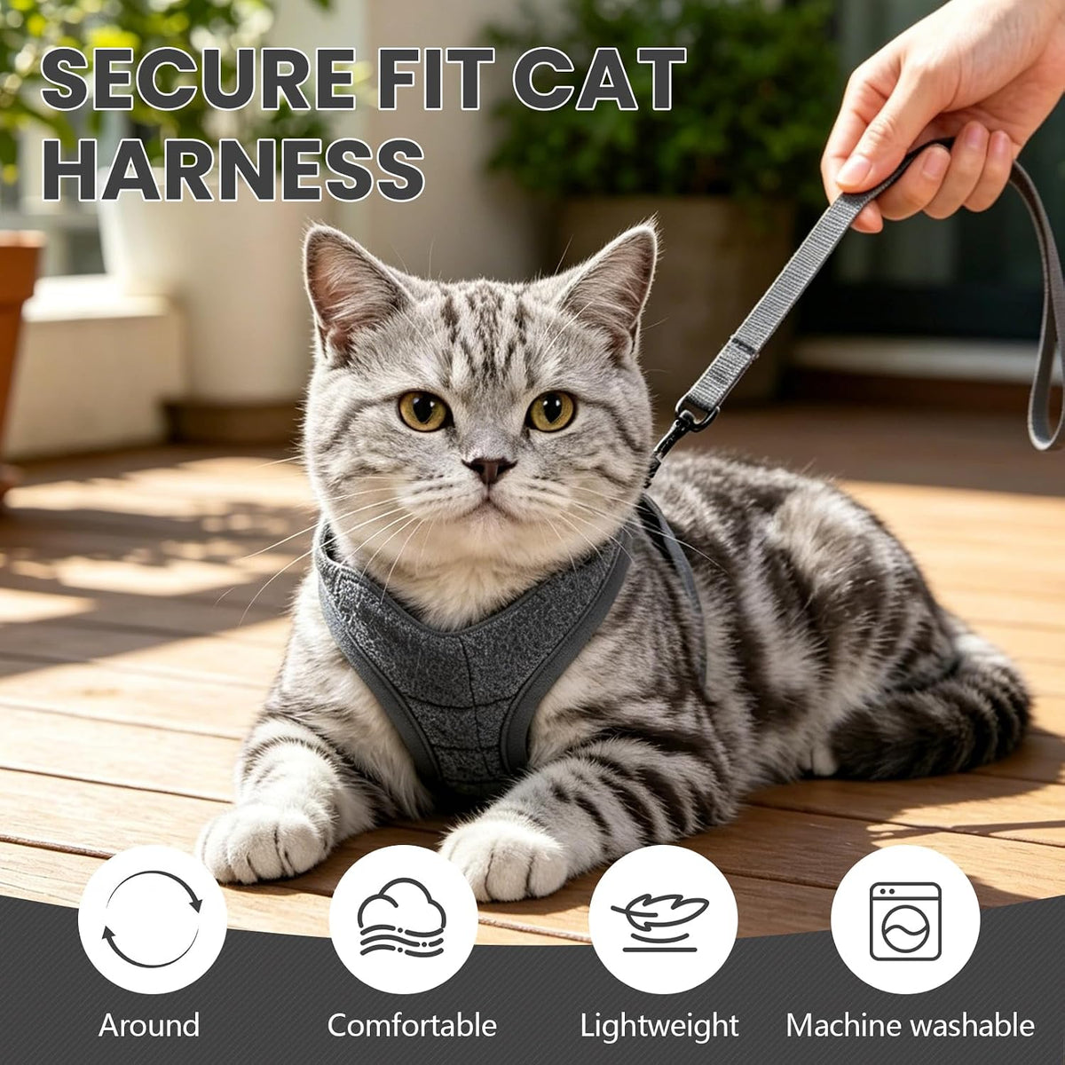 Cat Harness and Leash - Ultra Light Escape Proof Kitten Collar Cat Walking Jacket with Running - Dark Grey / Small - image 2