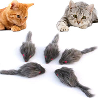 Cat Toys, 6 Pack Furry Rattle Mouse Toy Interactive Cat Toy with Feather Tail, 6 Assorted Faux Fur - 5PCS Faux Fur Grey Cat Mouse Toys