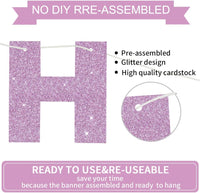 BEISHIDA Pre-Strung Glitter Pink Happy Birthday Banner Party Sign - light purple - image 2