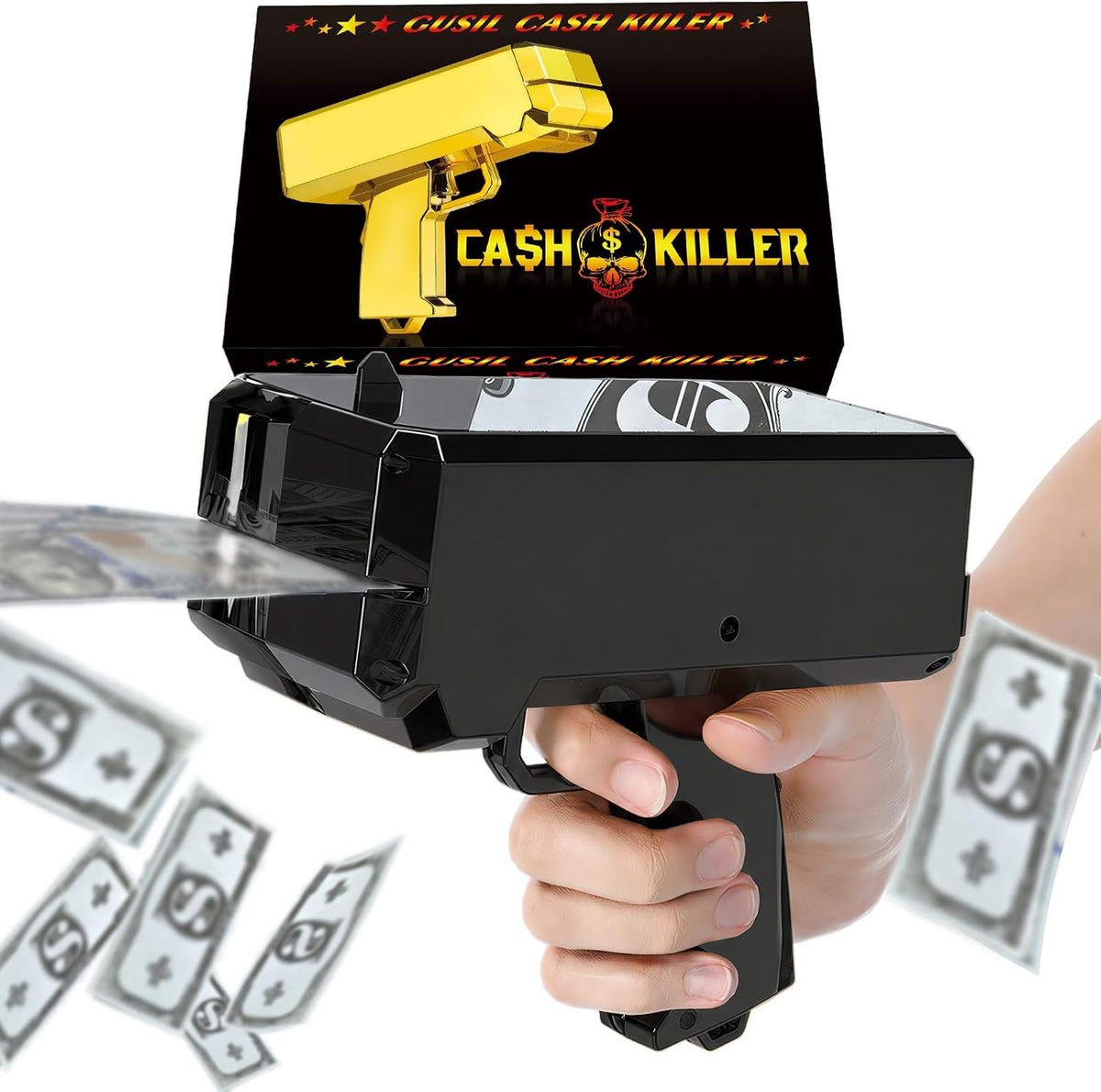 Gusil Money Gun Shooter Cash Cannon Bills Gun Make It Rain Toy Gun - Black