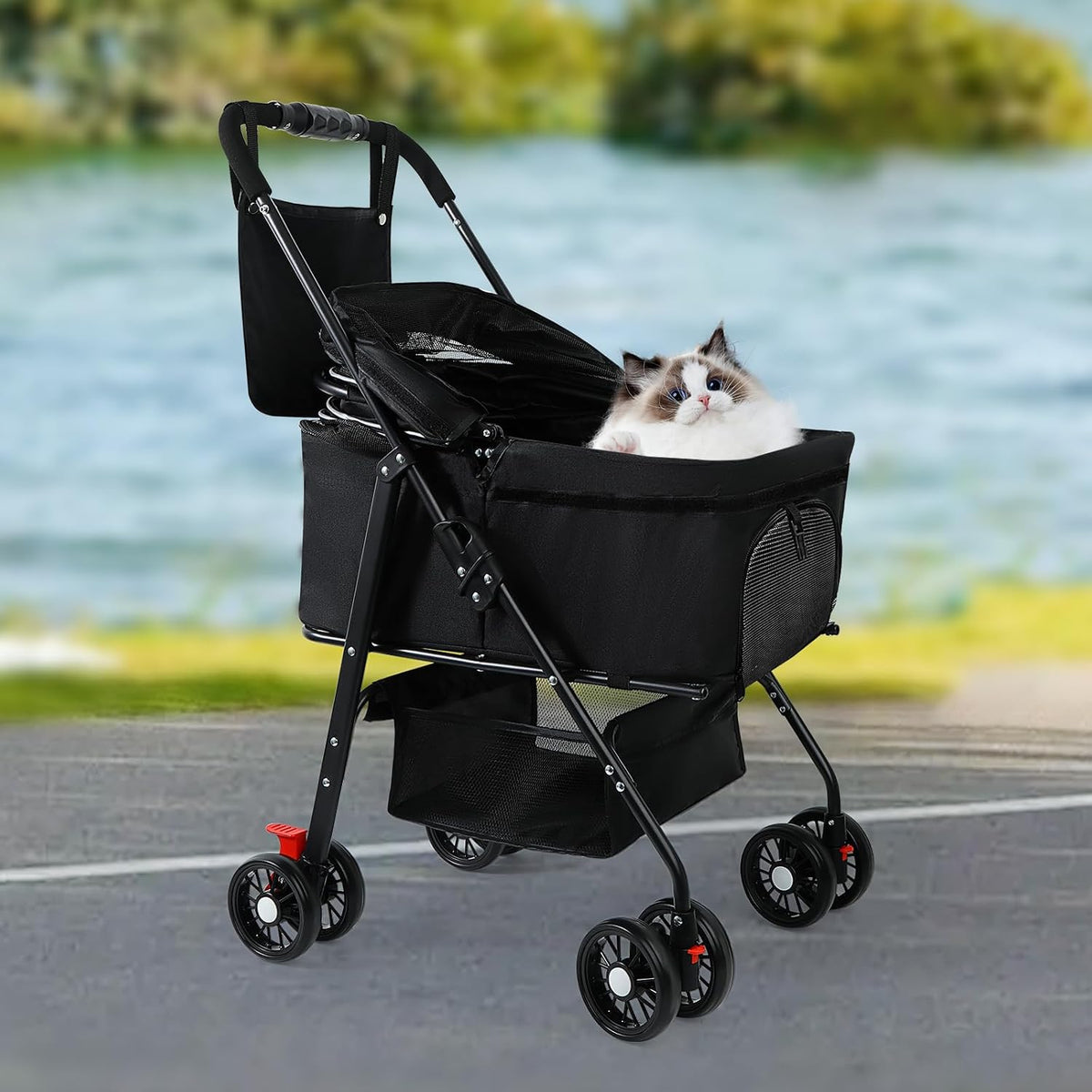 3 in 1 Pet Dog Stroller for Small Medium Dogs 10-50 lbs - Black - image 2