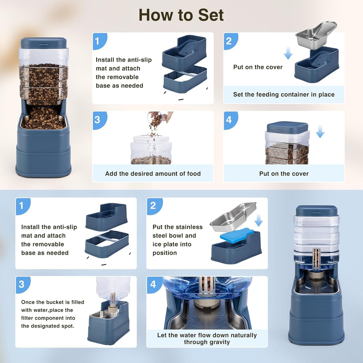 2 Pack Automatic Cat Feeder and Water Dispenser 1.3 Gallon Dog - Blue - image 4