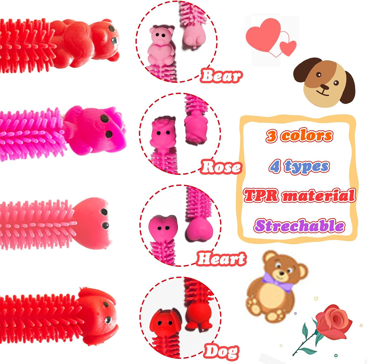 30 PCS Stretchy Fidget Toy, Sensory Fidget Worm Stretch Toys - Valentine - image 3