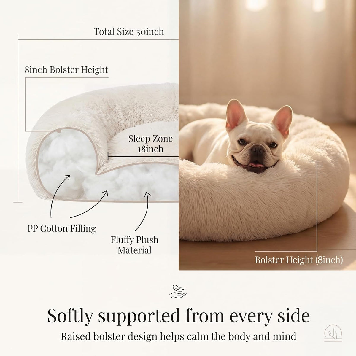 Small Calming Dogs Bed for Small Dogs Anti-Anxiety Machine Washable - Beige / 28 inches - image 4