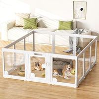 Acrylic Clear Dog Play Pen Indoors, Puppy Playpen with Door for Small Dogs Puppies, Transparent Plastic Pet Playpen Cage Fence Crate Kennel for Cat Kitten Rabbit Bunny Ferret etc (White-12 Panels)
