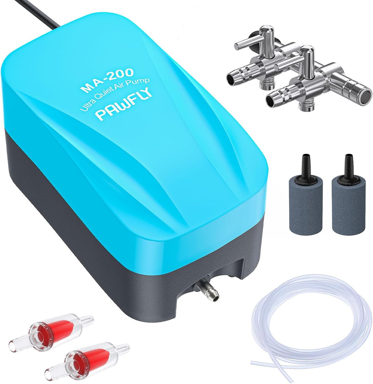 Pawfly Aquarium 15-40 GPH Compact Air Pump Quiet Oxygen Aerator Pump - 20-60 Gallon / With Airline Tubing Control