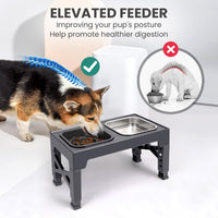 Elevated Dog Bowls with 2 Stainless Steel Dog Food Bowls - Grey / Square Slow Feeder - image 3