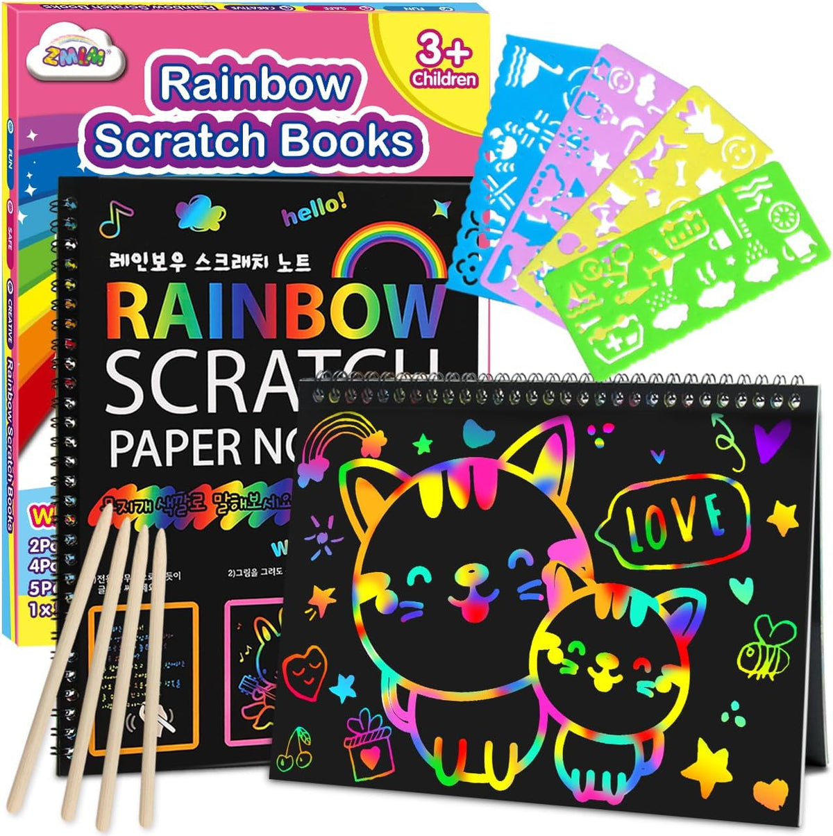 ZMLM Scratch Paper Art-Crafts Gift: 2 Pack Rainbow Notebooks Supplies - Pink