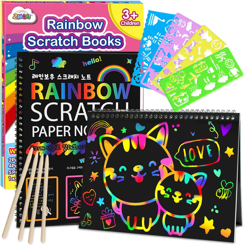 ZMLM Scratch Paper Art-Crafts Gift: 2 Pack Rainbow Notebooks Supplies - Pink