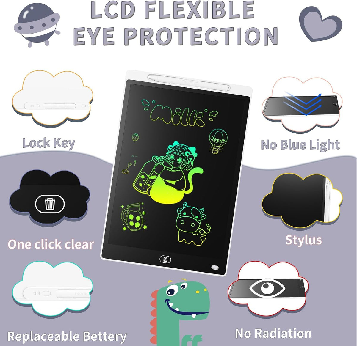 [2 Pack] Genialba LCD Writing Tablet 10-Inch Colorful Doodle Board - White & Black / 10 Inch / 2 - image 2