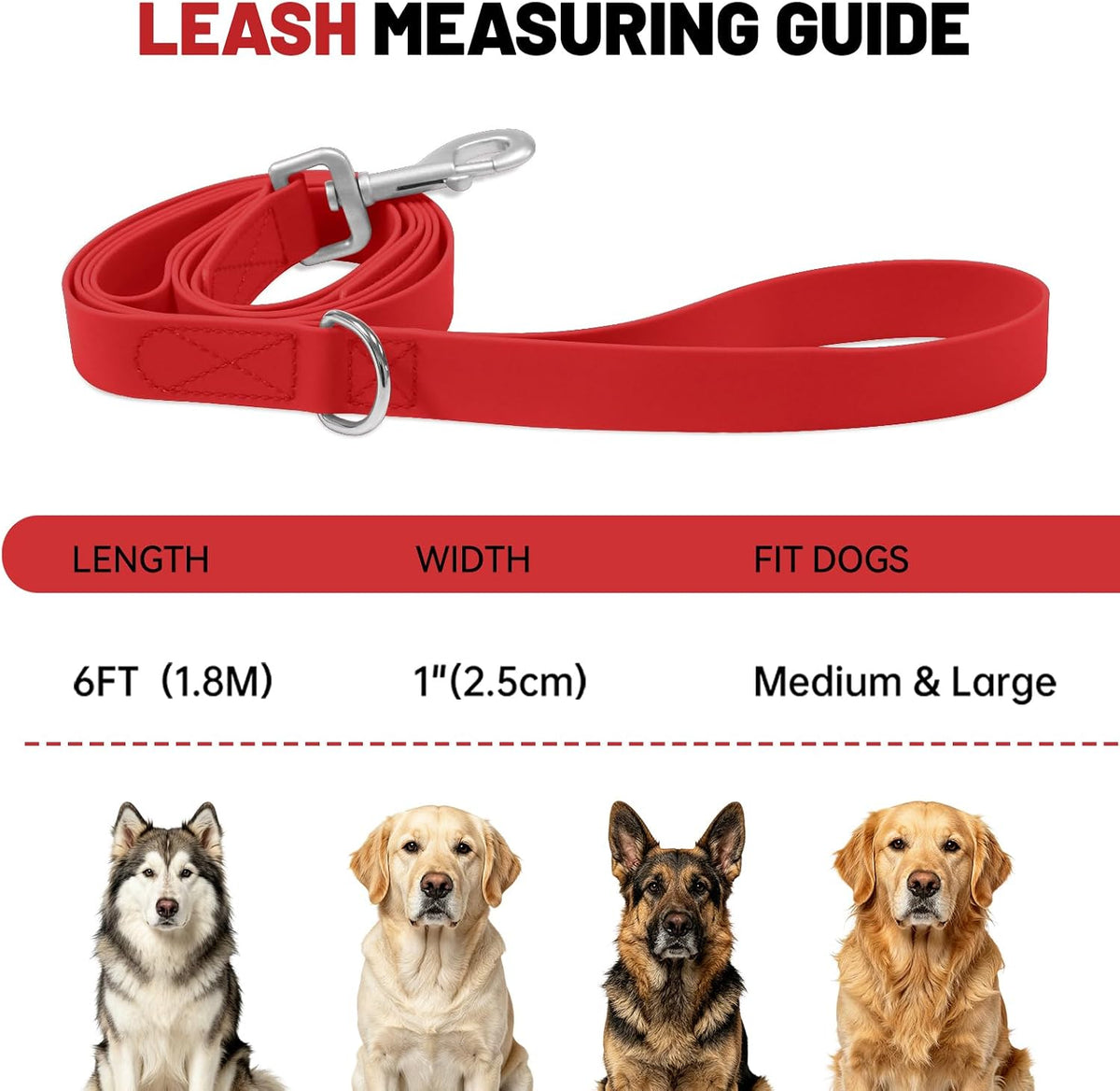 Waterproof Dog Leash, 5/6 FT Durable Odor-Proof Dog Leashes with Strong Metal Hooks Fits Small - Red / 6FT - Double Handle - image 4