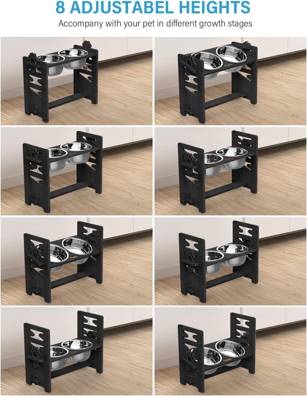 Elevated Dog Bowls, Raised Dog Bowl Stand Adjustable Small - Black / Large / Without Mat - image 3