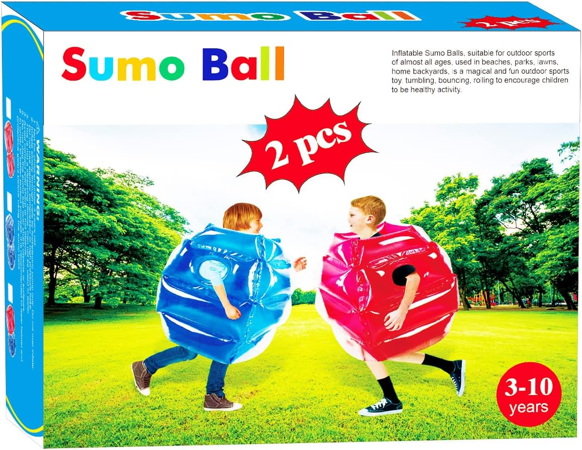 SUNSHINE-MALL 2 pc Sumo Balls for Kids, Bubble Bounce Ball - red+blue