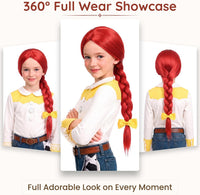 AMZCOS kids long wavy hot pink princess cosplay wig with pink bow and drop earrings - view 7