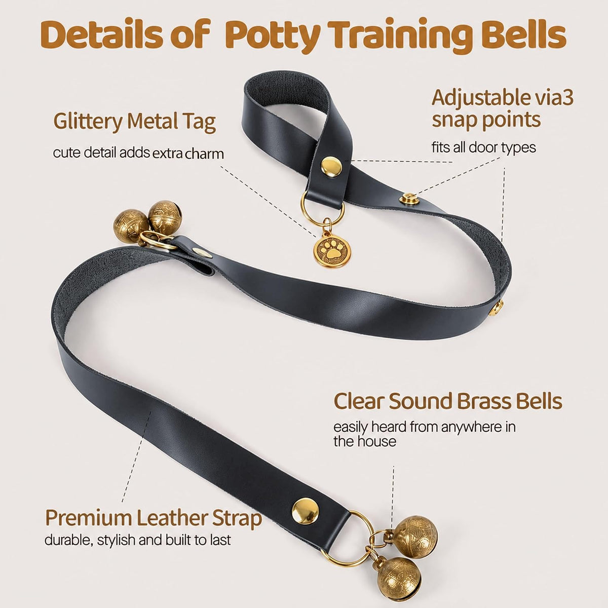 Kytely Leather Dog Doorbells to Go Outside - Gray - image 3