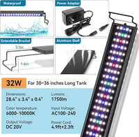hygger Aquarium LED Light Fish Tank Full Spectrum Lighting with 24/7 Day-Night Cycle Mode & Auto On/Off Timer, 7 Colors Options, Dimmable, Extendable Bracket for 30~36in Tank Plant Lights