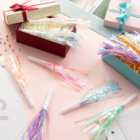 Mermaid party blowers with glitter metallic fringe in pink, purple, white and blue - view 4