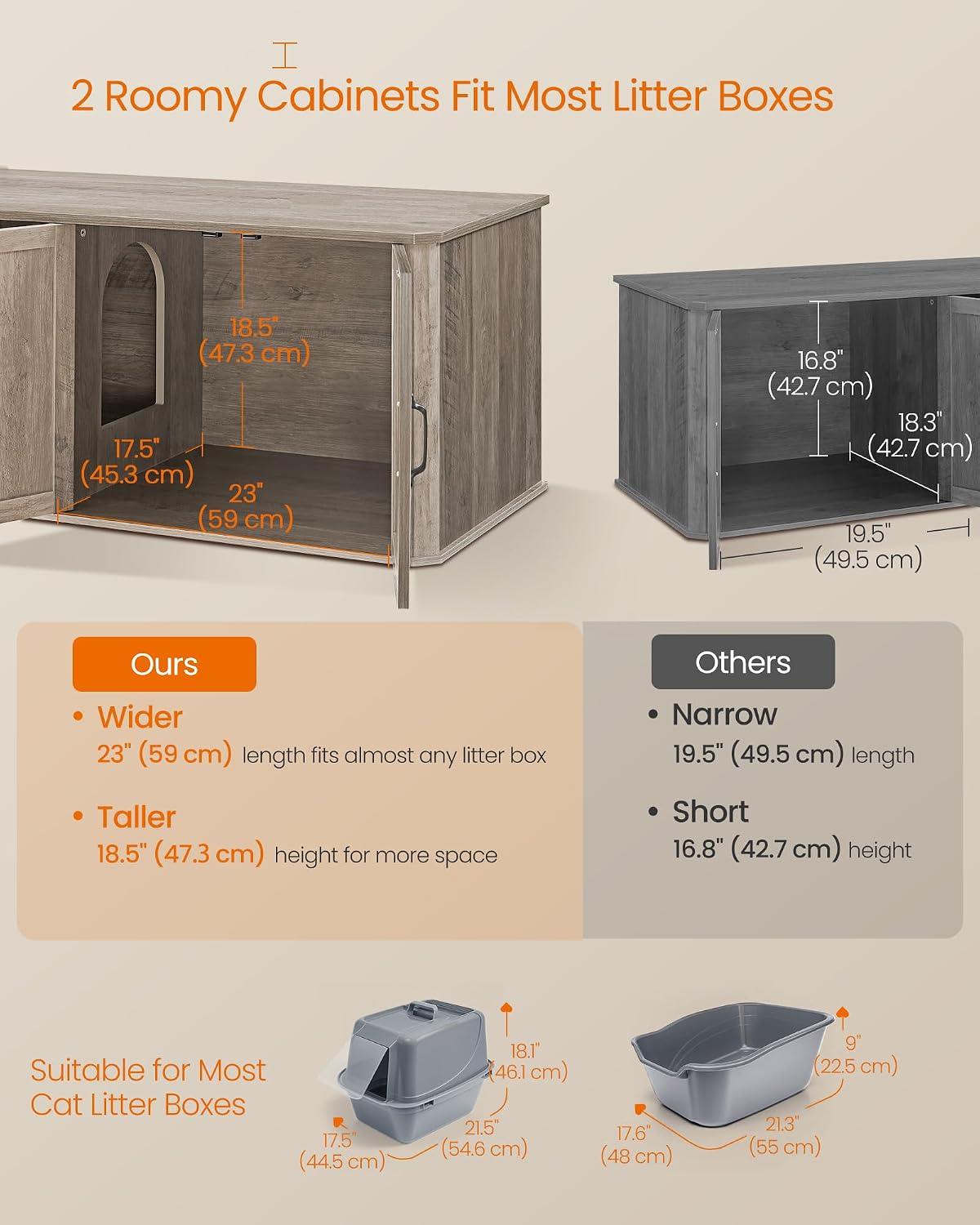 Feandrea Double Cat Litter Box Enclosure for 2 Cats, Front Entry – Essentials for Cats - Heather Griege / XXL (59"L x 19"W x 19.5"H) - image 4