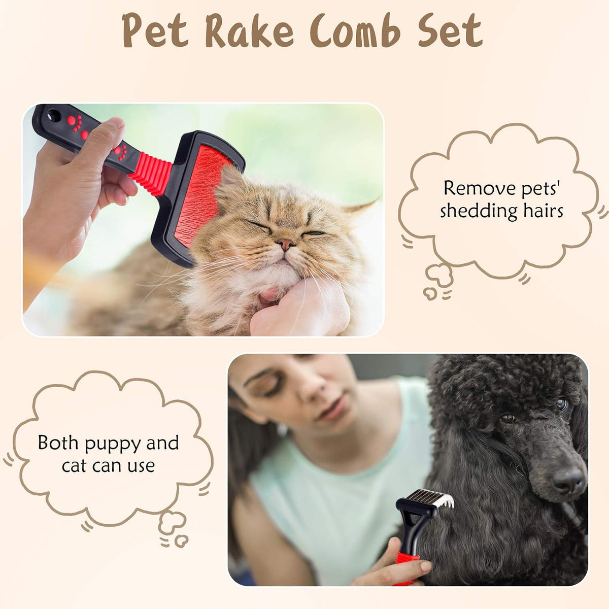 Patelai 4 Pcs Dog Dematting Comb - Red, Black, Silver / Classic - image 3