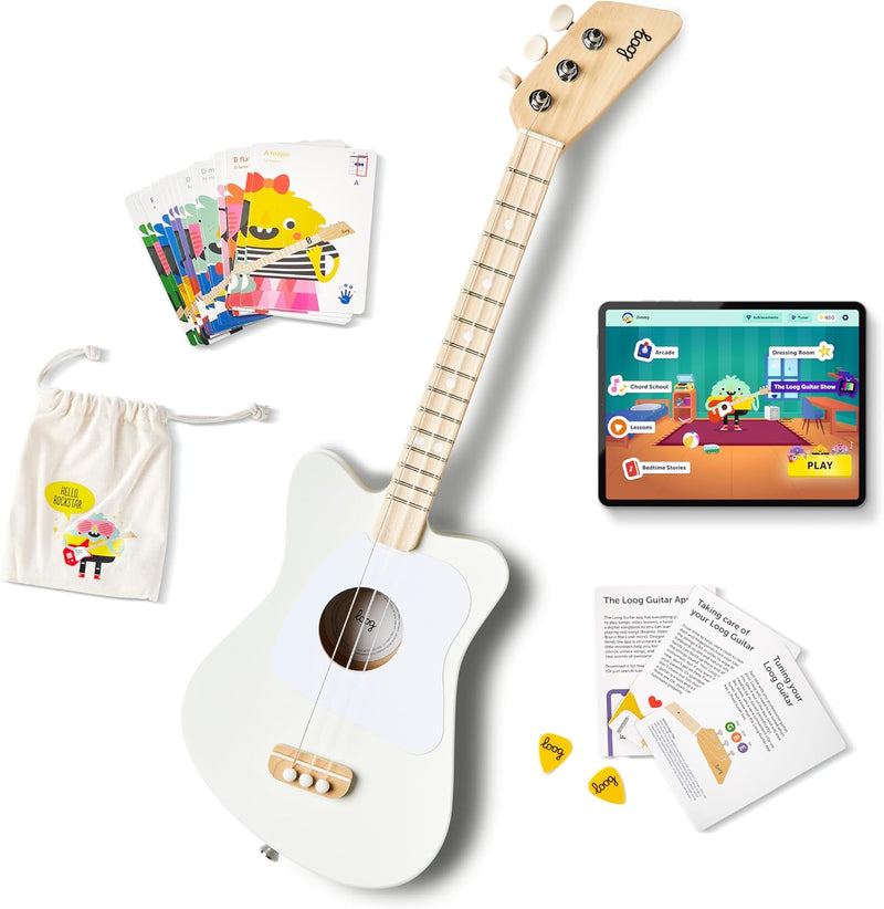 Loog Mini Acoustic kids Guitar for Beginners 3-strings Ages 3+ - White