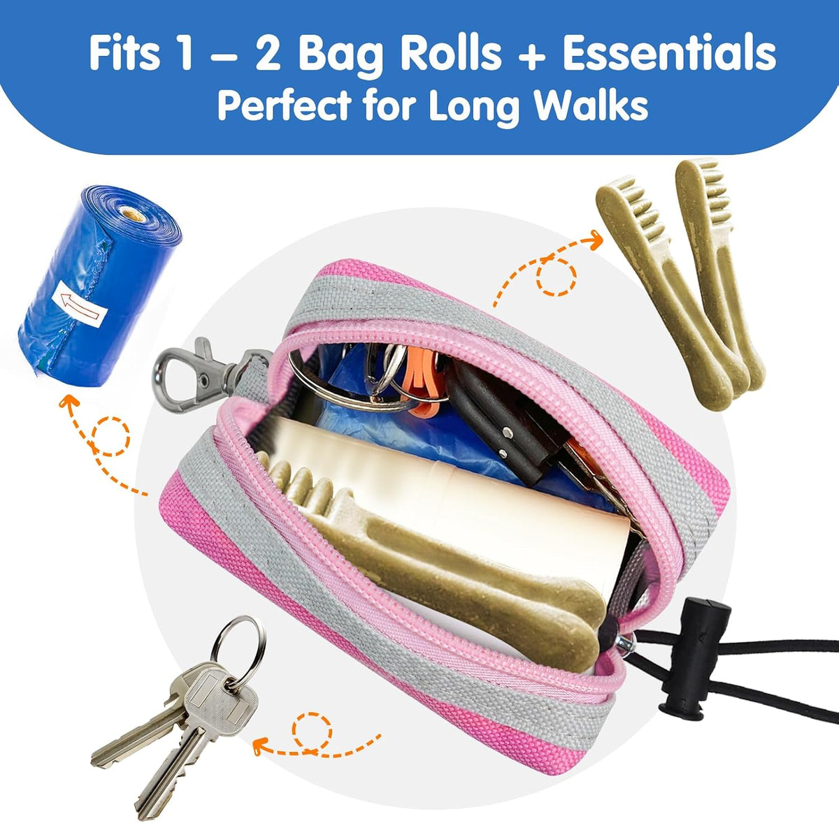 Dog Poop Bag Holder for Leash, Large-Capacity Canvas Pouch - Pink - image 3