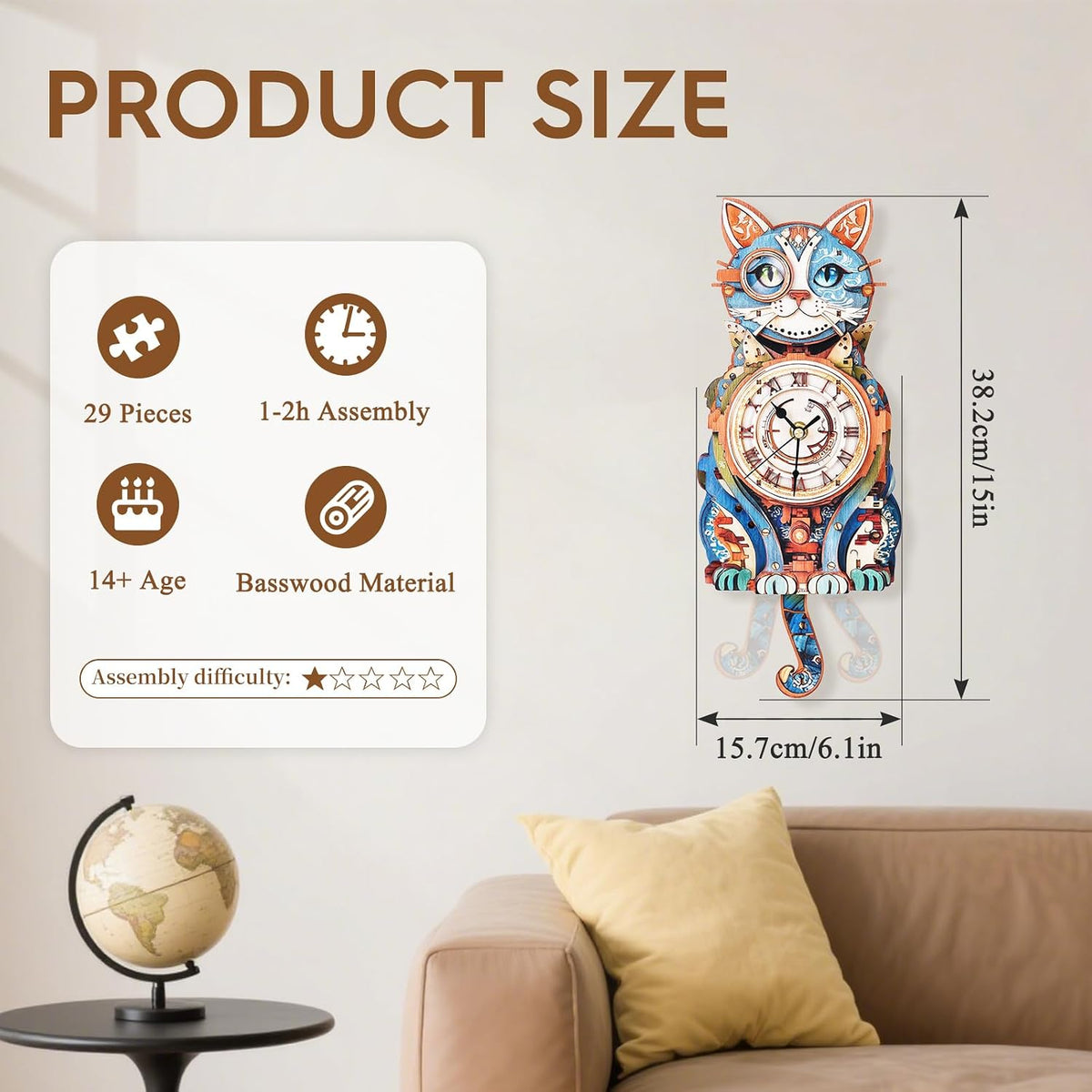 Halloween 3D Puzzles for Adults Halloween Puzzle Clock Adult Craft – Fun for Kids & Family - Cat Clock - image 4