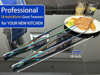 JETKONG 2 Pcs 18 Inch (45cm) Stainless Steel Grill Tongs Heavy Duty Giant Tweezer Tongs, Extra Large Tweezers Tools for Cooking, Grilling, BBQ and Turning Food (Rainbow)