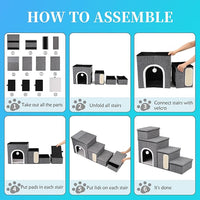 Dog Stairs for Bed and Couch 23“H, Foldable Dog Stairs for Small Older Dogs, 4 in 1 Adjustable Pet Cat Steps Ramps with Storage, Condo, Cat Scratcher, Hold Up to 180LBS, 4 Steps