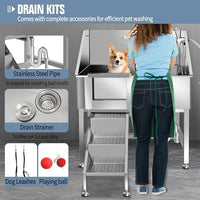 38" Dog Washing Station, Professional Stainless Steel Dog Bathing Station, Equipped with Three Anti-Slip Steps, Removable Door, Upgraded Spray Nozzle&Hose - Ideal for Home, Pet Grooming Salon,L-RAMP