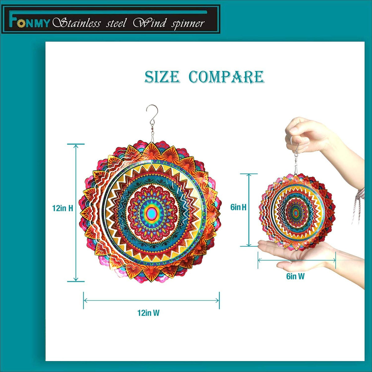 FONMY Wind Spinner Mandala Starry Sky 12 inch 3D Stainless Steel - 6inch / Multicolor - image 2