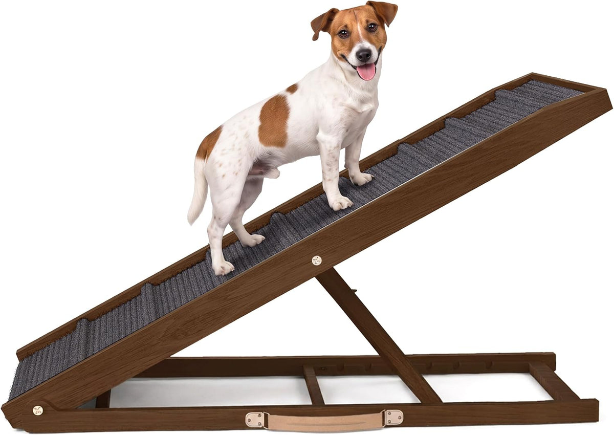 Adjustable Dog Ramp for Bed, Wooden Dog Ramp for Couch - Brown / 45" Long x 16.5" Walking Space