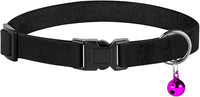 Breakaway Cat Collar Leather with Removable Bell - 13 Colors Available - Soft Adjustable Girl Boy Safety Lightweight Pet Kitten Collars Pink Brown Blue Green Red Orange Black (Black)