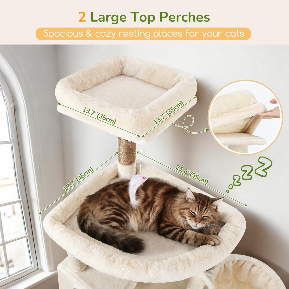 Globlazer 82in Extra Large Cat Tree Tower for Indoor Cats Large Adult - 82inch / Beige - image 2