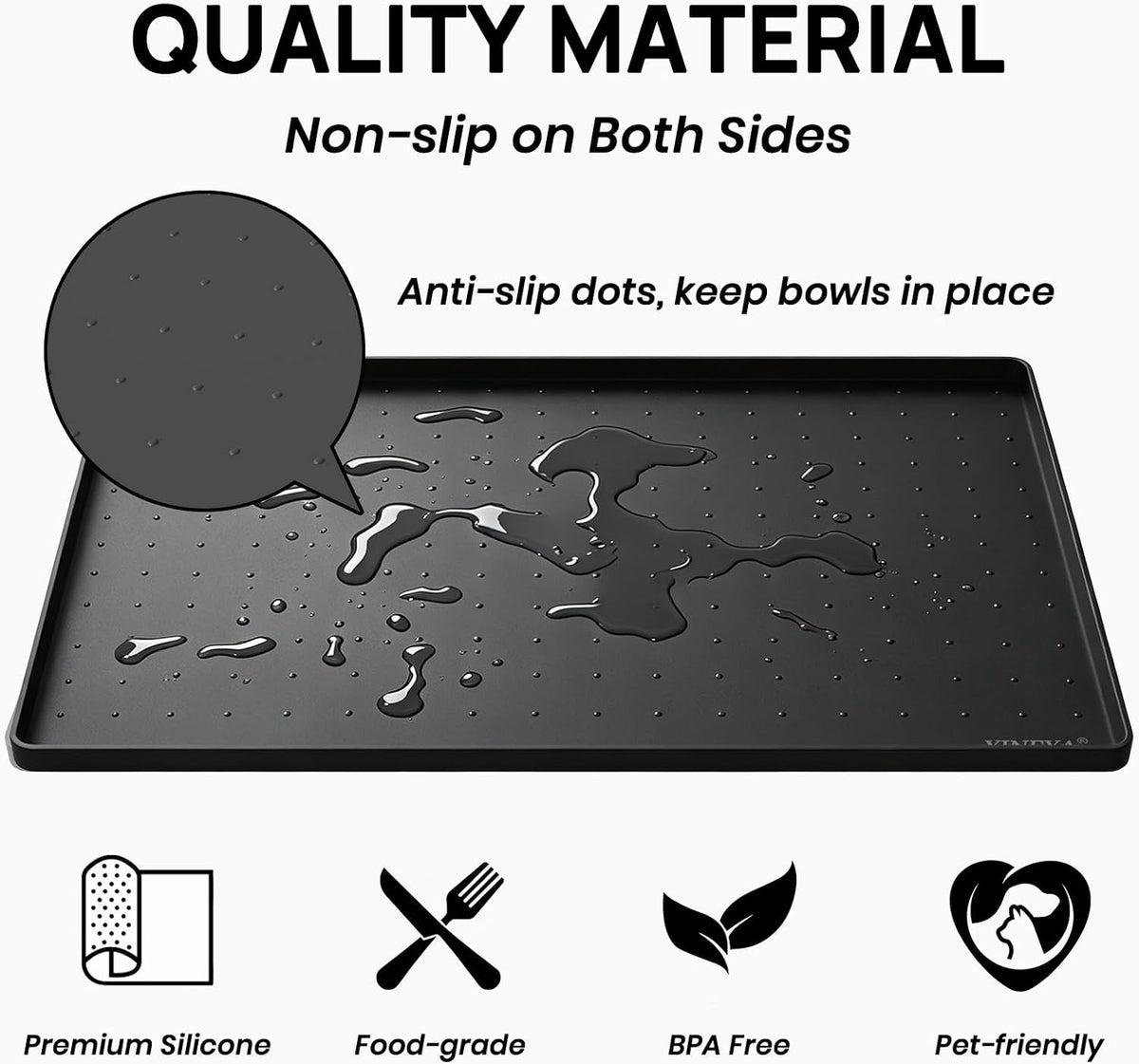 YINEYA 2 Pack Silicone Dog & Cat Food Mat Waterproof 18" x 12" - Black / 22" x 14" - image 3