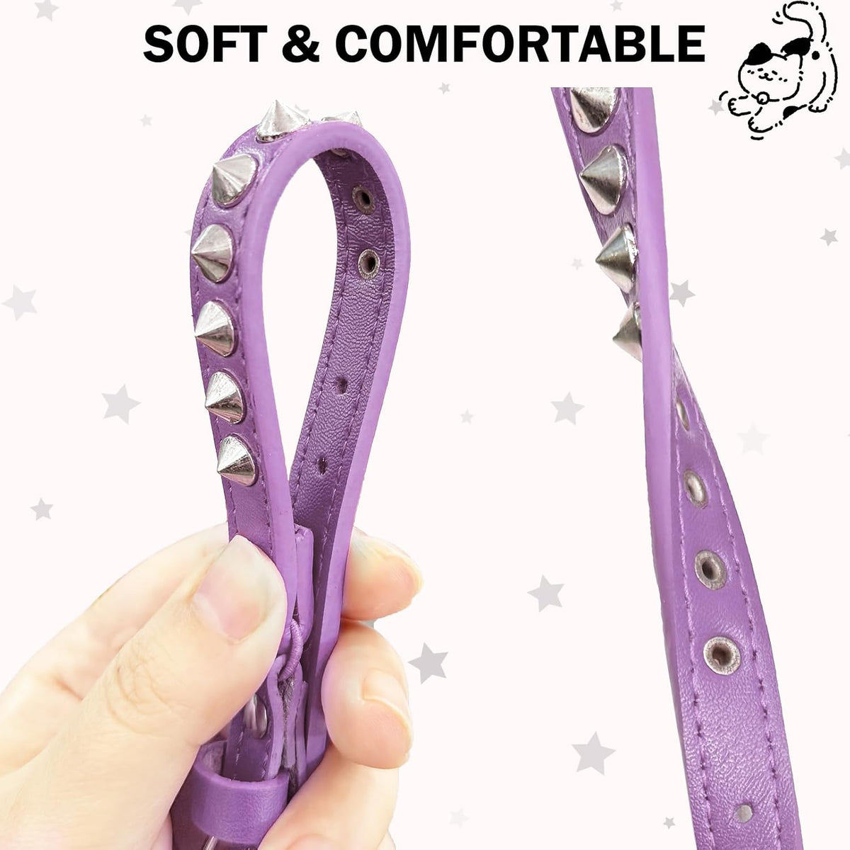 Leather Cat Collar, Breakaway Kitten Collars with Bell, Black – Essentials for Small Pets - Purple_Studded / 8"-12" Cats / Mini Dogs(Pack of 1) - image 3