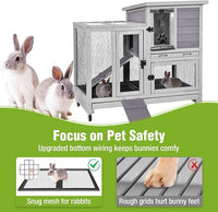 GUTINNEEN Indoor Rabbit Hutch Guinea Pig Cages with Chew-Proof Ramp, 2-Story Wooden Bunny House with Pull-Out Tray & Lockable Caster Wheels, Small Animal Cage for 2-4 Rabbits & Guinea Pigs (Grey)