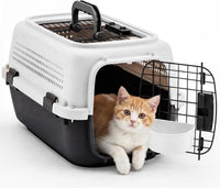 DUMOS 23" Hard-Sided Pet Carrier for Small Pets - White & Black / 22.4"L x 14.6"W x 13.0"H