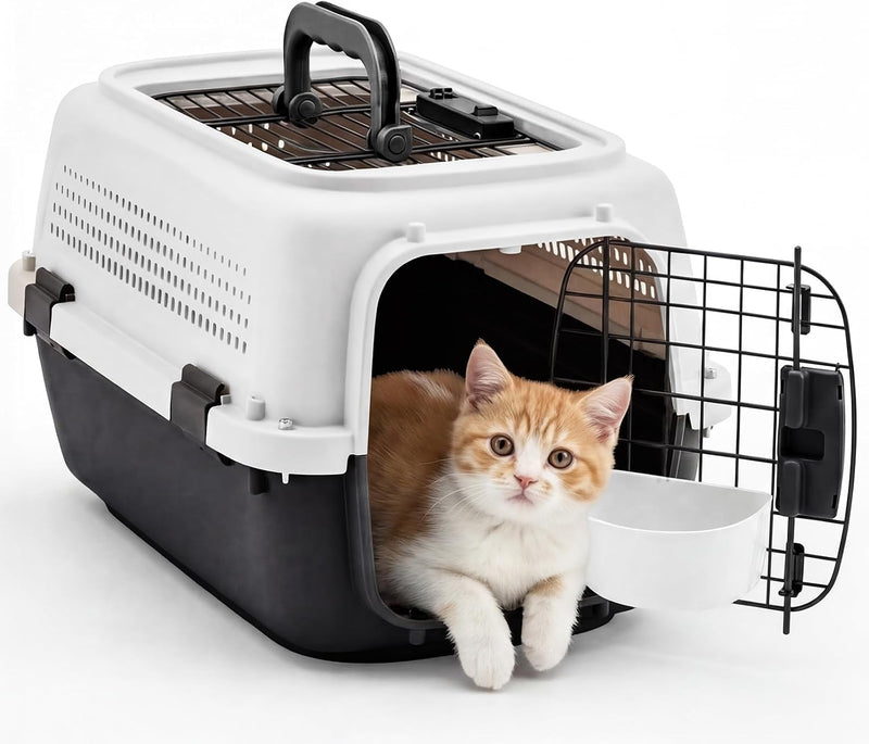 DUMOS 23" Hard-Sided Pet Carrier for Small Pets - White & Black / 22.4"L x 14.6"W x 13.0"H